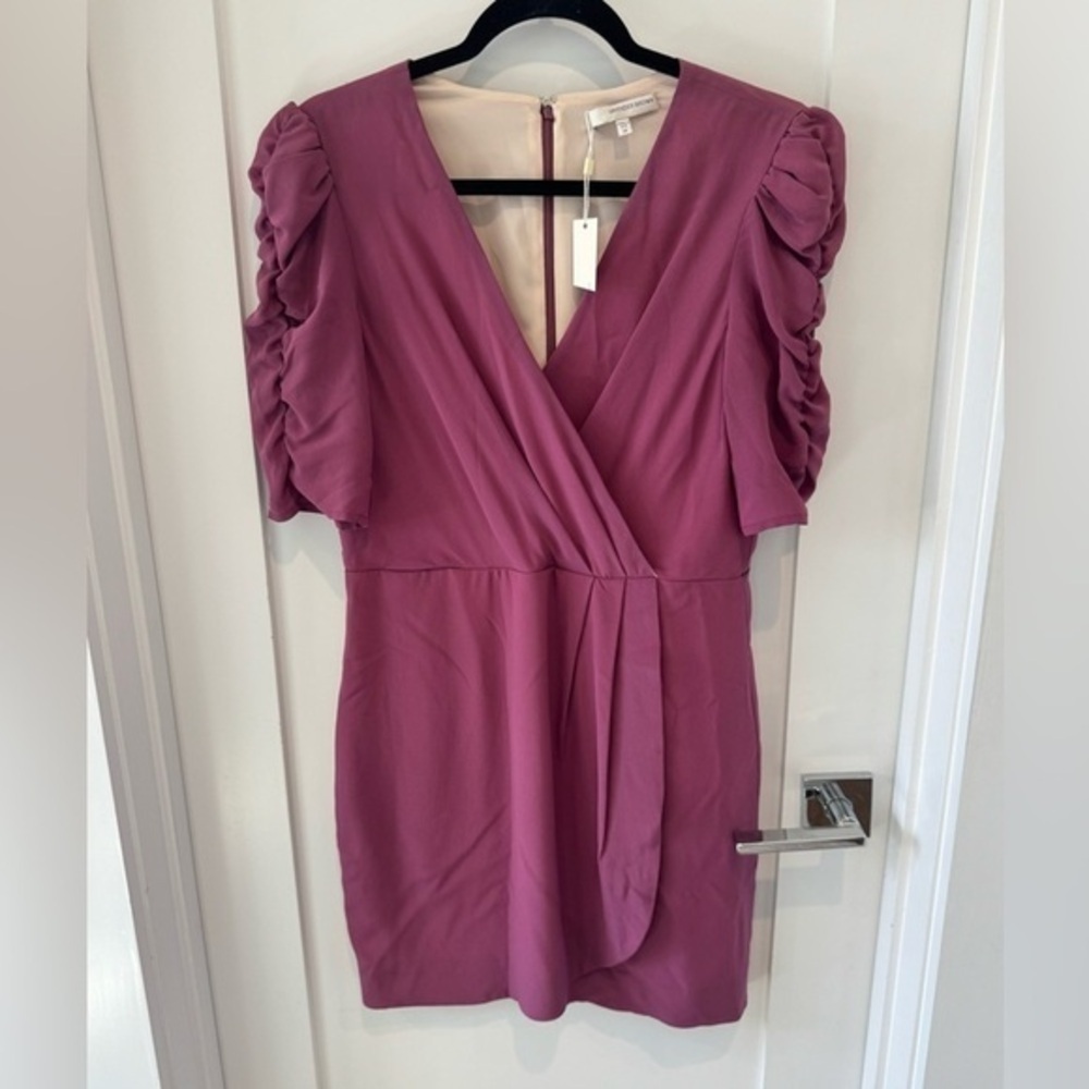 Lavender Brown Fuchsia Silk Mini Dress 100% silk pink. Vintage NEW